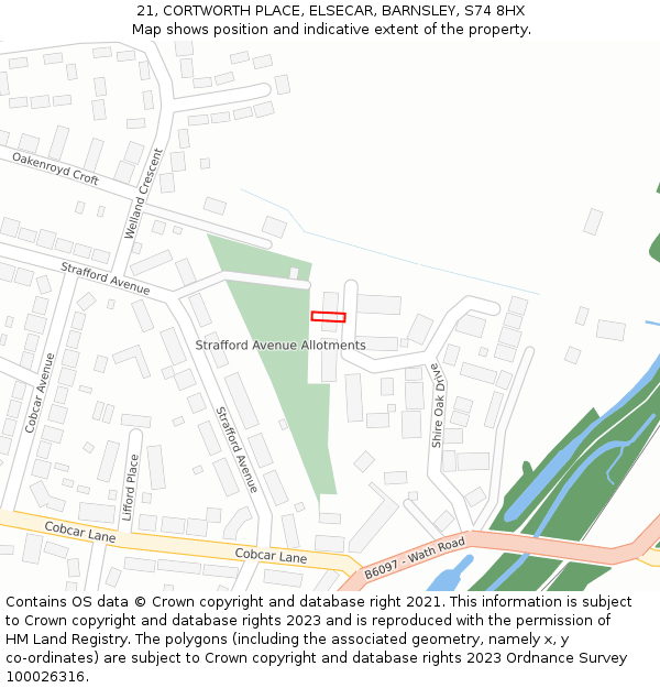 21, CORTWORTH PLACE, ELSECAR, BARNSLEY, S74 8HX: Location map and indicative extent of plot