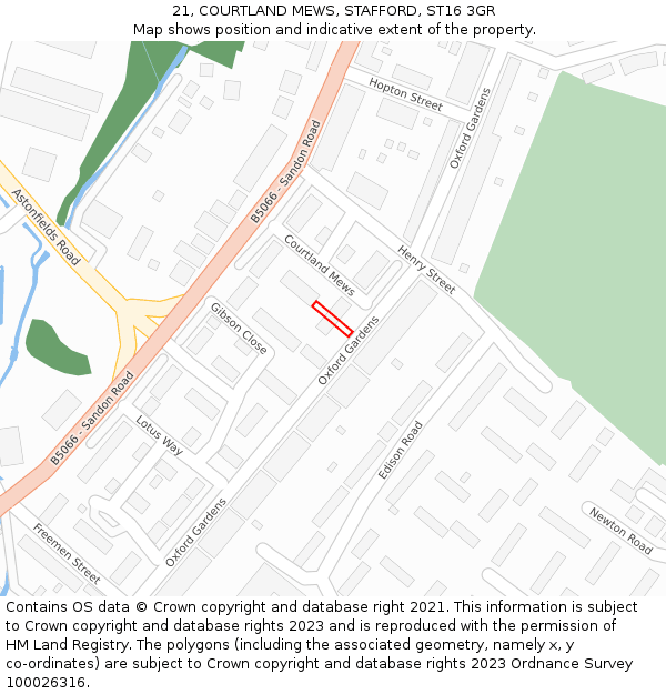 21, COURTLAND MEWS, STAFFORD, ST16 3GR: Location map and indicative extent of plot