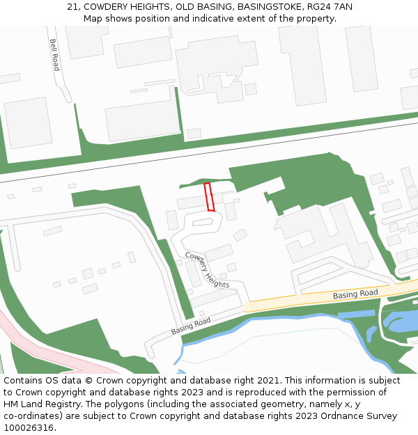 21, COWDERY HEIGHTS, OLD BASING, BASINGSTOKE, RG24 7AN: Location map and indicative extent of plot