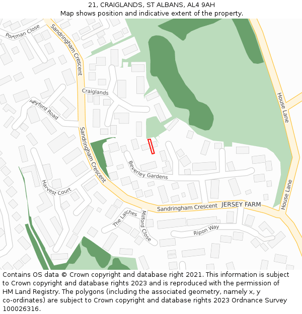 21, CRAIGLANDS, ST ALBANS, AL4 9AH: Location map and indicative extent of plot