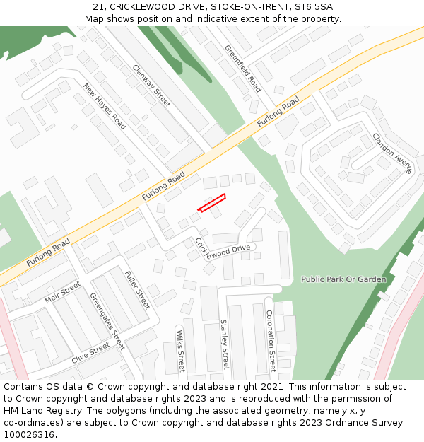 21, CRICKLEWOOD DRIVE, STOKE-ON-TRENT, ST6 5SA: Location map and indicative extent of plot