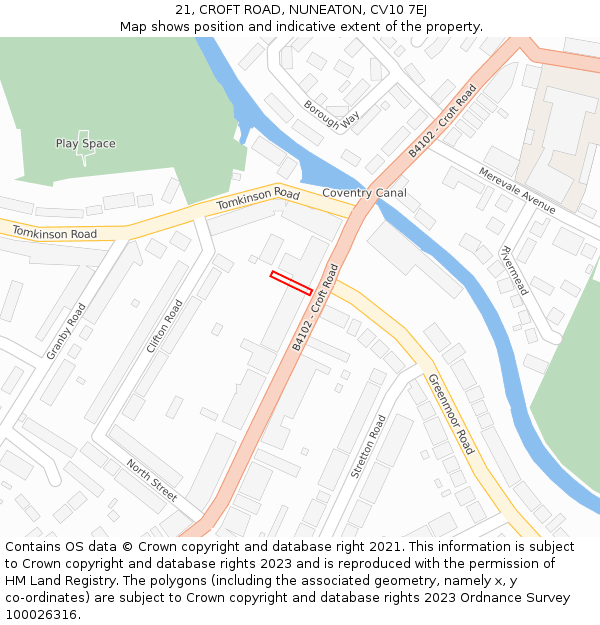 21, CROFT ROAD, NUNEATON, CV10 7EJ: Location map and indicative extent of plot