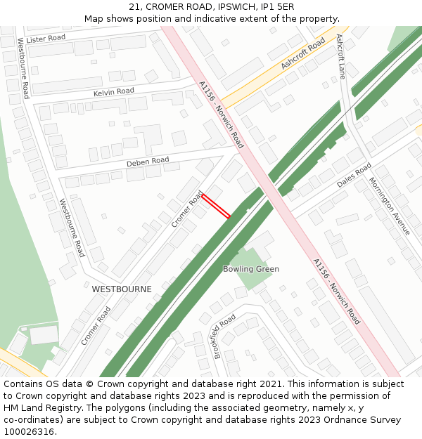 21, CROMER ROAD, IPSWICH, IP1 5ER: Location map and indicative extent of plot