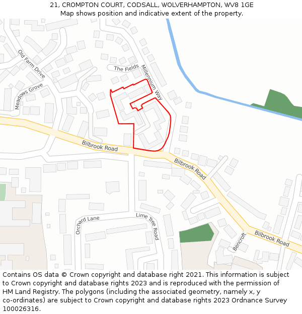 21, CROMPTON COURT, CODSALL, WOLVERHAMPTON, WV8 1GE: Location map and indicative extent of plot