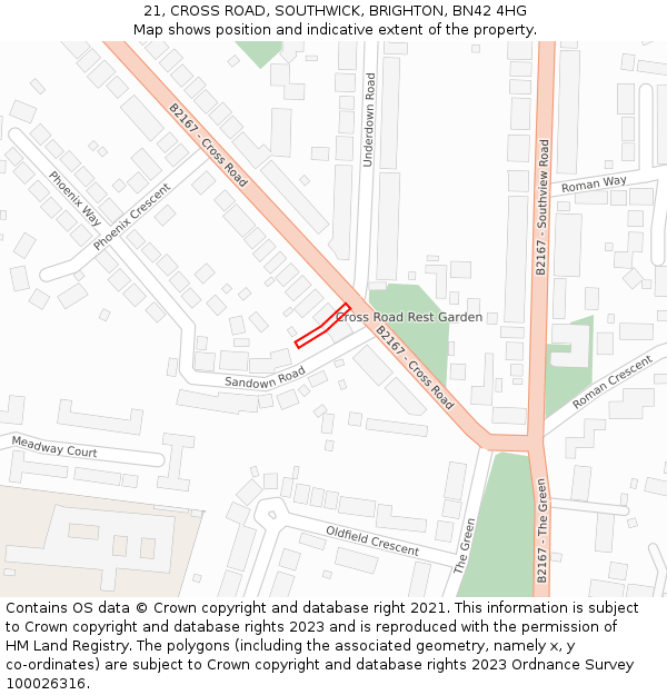 21, CROSS ROAD, SOUTHWICK, BRIGHTON, BN42 4HG: Location map and indicative extent of plot