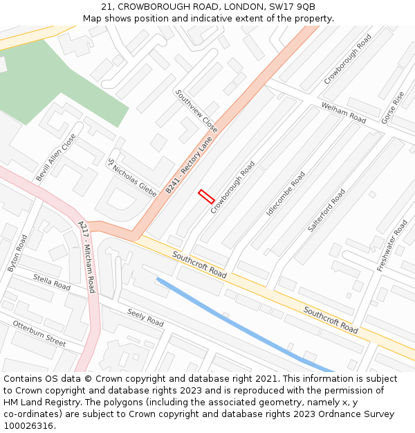 21, CROWBOROUGH ROAD, LONDON, SW17 9QB: Location map and indicative extent of plot