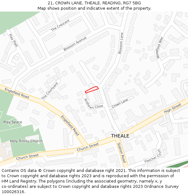 21, CROWN LANE, THEALE, READING, RG7 5BG: Location map and indicative extent of plot