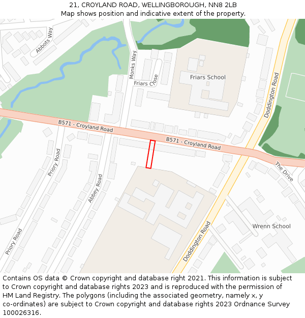 21, CROYLAND ROAD, WELLINGBOROUGH, NN8 2LB: Location map and indicative extent of plot