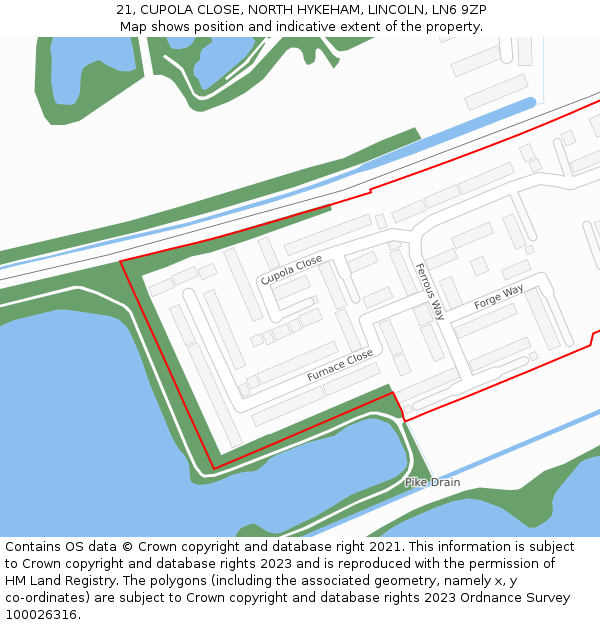 21, CUPOLA CLOSE, NORTH HYKEHAM, LINCOLN, LN6 9ZP: Location map and indicative extent of plot