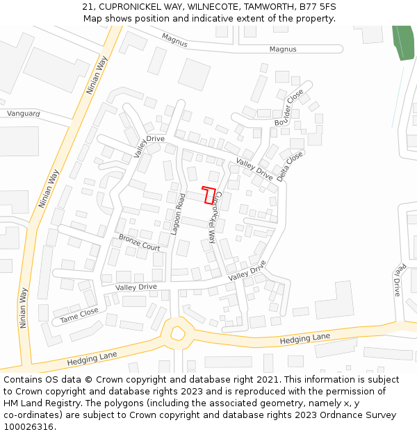 21, CUPRONICKEL WAY, WILNECOTE, TAMWORTH, B77 5FS: Location map and indicative extent of plot
