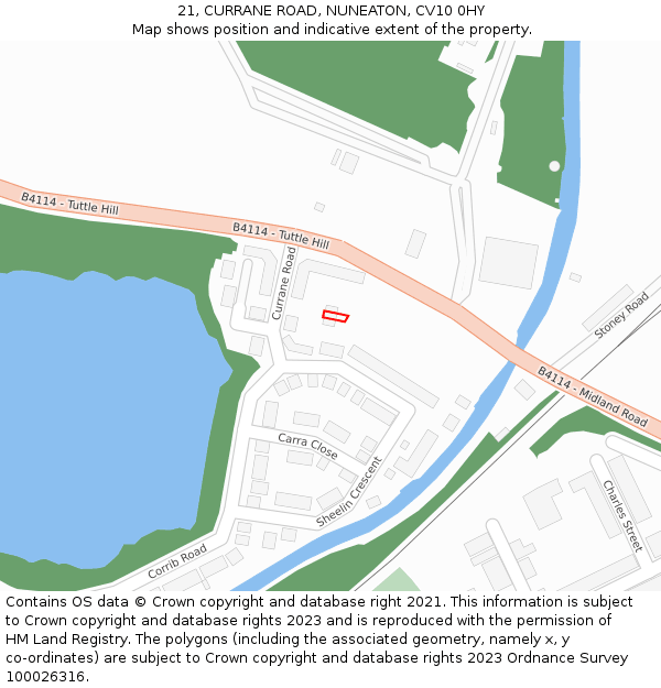 21, CURRANE ROAD, NUNEATON, CV10 0HY: Location map and indicative extent of plot