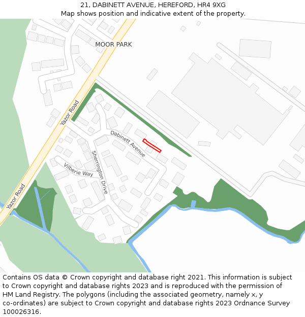 21, DABINETT AVENUE, HEREFORD, HR4 9XG: Location map and indicative extent of plot