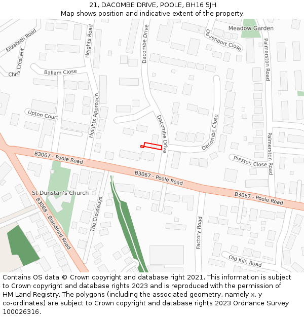 21, DACOMBE DRIVE, POOLE, BH16 5JH: Location map and indicative extent of plot