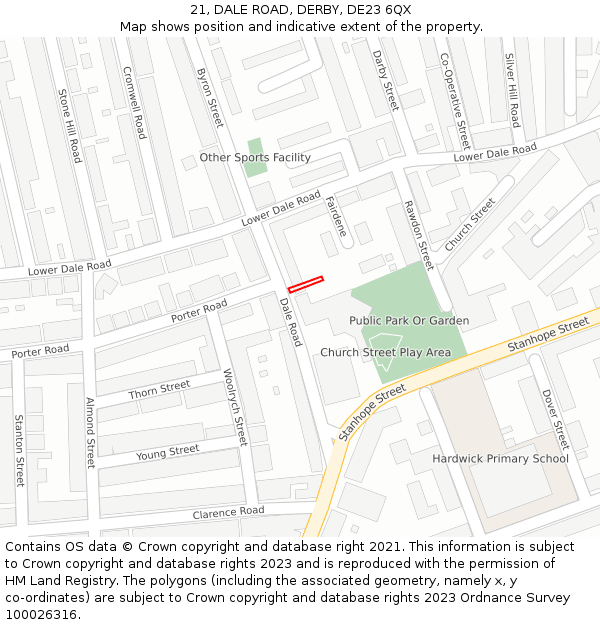 21, DALE ROAD, DERBY, DE23 6QX: Location map and indicative extent of plot