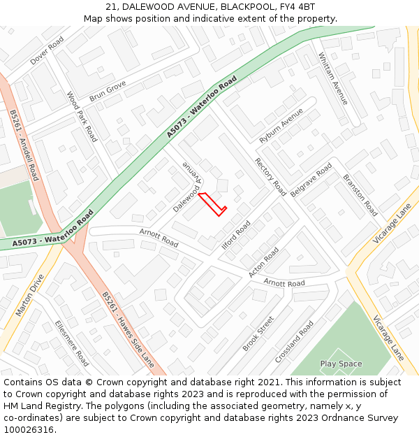 21, DALEWOOD AVENUE, BLACKPOOL, FY4 4BT: Location map and indicative extent of plot