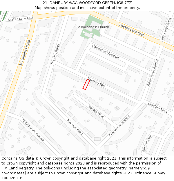 21, DANBURY WAY, WOODFORD GREEN, IG8 7EZ: Location map and indicative extent of plot