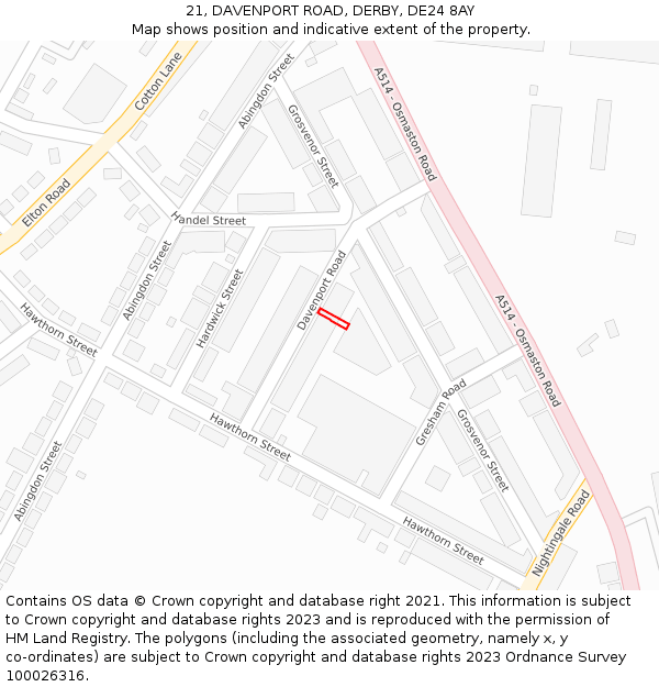 21, DAVENPORT ROAD, DERBY, DE24 8AY: Location map and indicative extent of plot