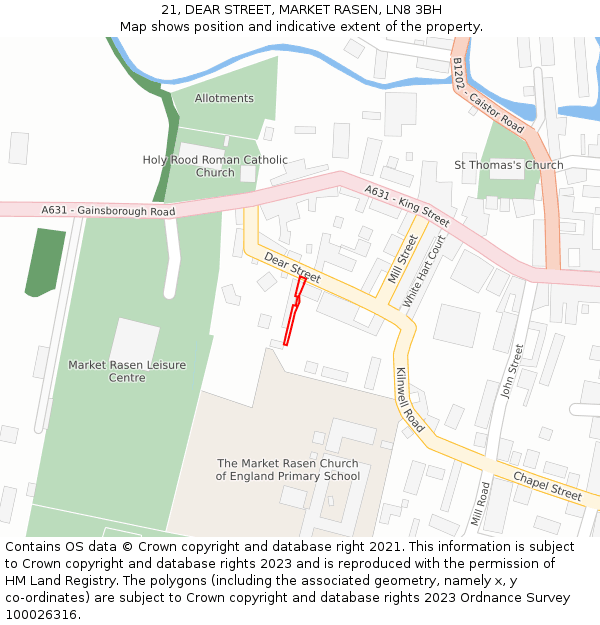 21, DEAR STREET, MARKET RASEN, LN8 3BH: Location map and indicative extent of plot