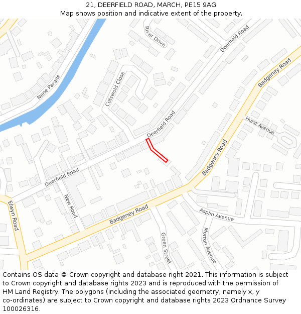 21, DEERFIELD ROAD, MARCH, PE15 9AG: Location map and indicative extent of plot