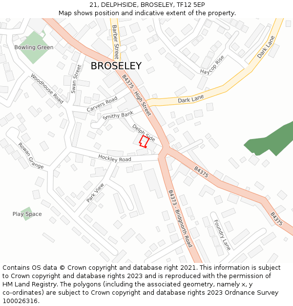 21, DELPHSIDE, BROSELEY, TF12 5EP: Location map and indicative extent of plot