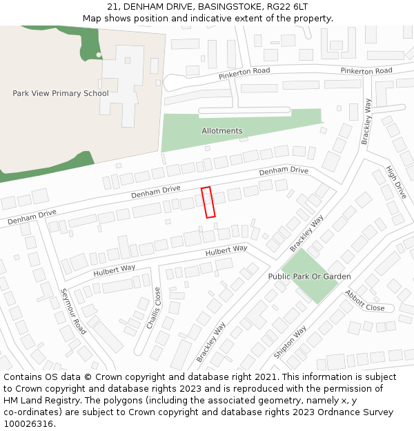 21, DENHAM DRIVE, BASINGSTOKE, RG22 6LT: Location map and indicative extent of plot