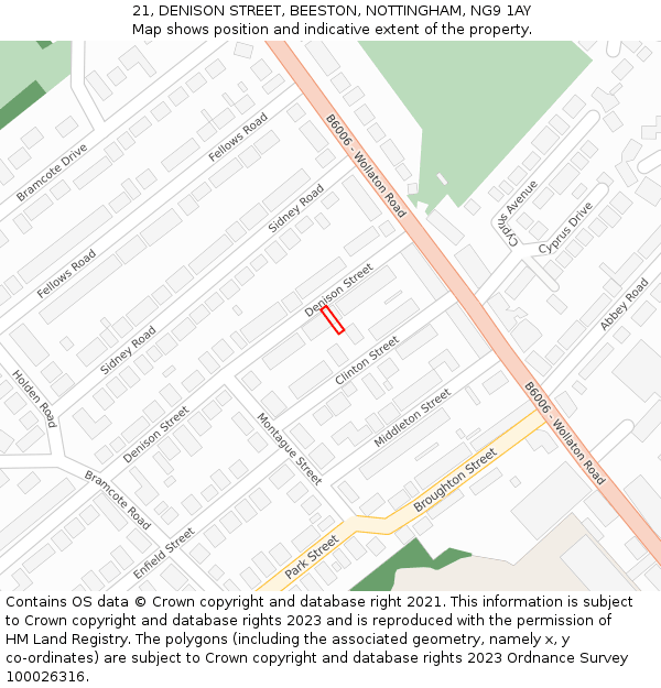 21, DENISON STREET, BEESTON, NOTTINGHAM, NG9 1AY: Location map and indicative extent of plot