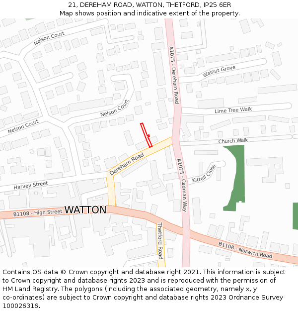 21, DEREHAM ROAD, WATTON, THETFORD, IP25 6ER: Location map and indicative extent of plot