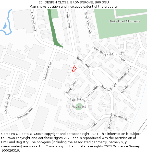 21, DESIGN CLOSE, BROMSGROVE, B60 3GU: Location map and indicative extent of plot