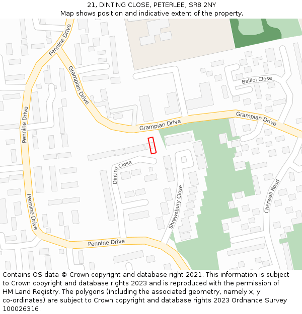 21, DINTING CLOSE, PETERLEE, SR8 2NY: Location map and indicative extent of plot