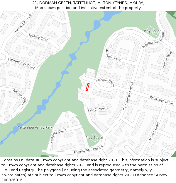 21, DODMAN GREEN, TATTENHOE, MILTON KEYNES, MK4 3AJ: Location map and indicative extent of plot