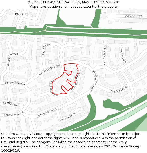 21, DOEFIELD AVENUE, WORSLEY, MANCHESTER, M28 7GT: Location map and indicative extent of plot