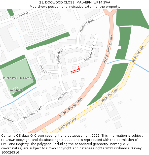 21, DOGWOOD CLOSE, MALVERN, WR14 2WA: Location map and indicative extent of plot