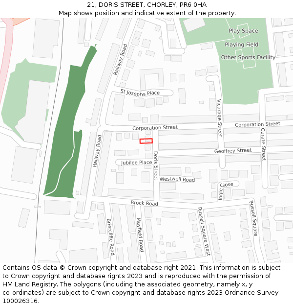 21, DORIS STREET, CHORLEY, PR6 0HA: Location map and indicative extent of plot