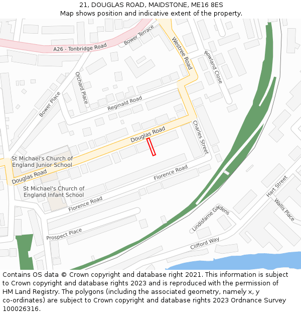21, DOUGLAS ROAD, MAIDSTONE, ME16 8ES: Location map and indicative extent of plot
