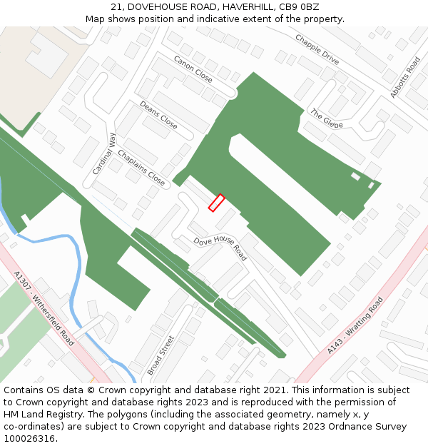 21, DOVEHOUSE ROAD, HAVERHILL, CB9 0BZ: Location map and indicative extent of plot