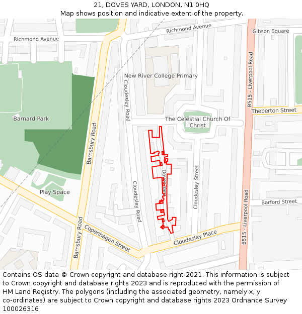 21, DOVES YARD, LONDON, N1 0HQ: Location map and indicative extent of plot