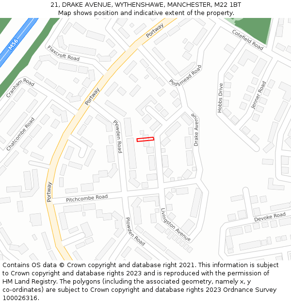 21, DRAKE AVENUE, WYTHENSHAWE, MANCHESTER, M22 1BT: Location map and indicative extent of plot