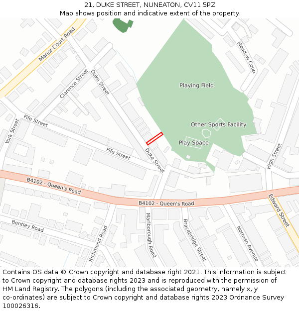 21, DUKE STREET, NUNEATON, CV11 5PZ: Location map and indicative extent of plot