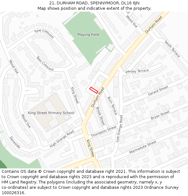 21, DURHAM ROAD, SPENNYMOOR, DL16 6JN: Location map and indicative extent of plot