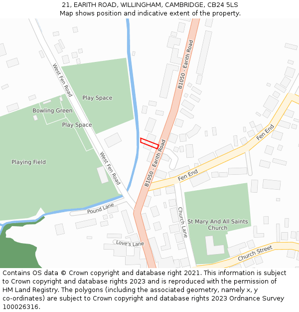 21, EARITH ROAD, WILLINGHAM, CAMBRIDGE, CB24 5LS: Location map and indicative extent of plot
