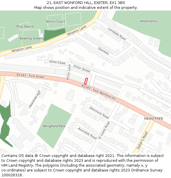 21, EAST WONFORD HILL, EXETER, EX1 3BS: Location map and indicative extent of plot