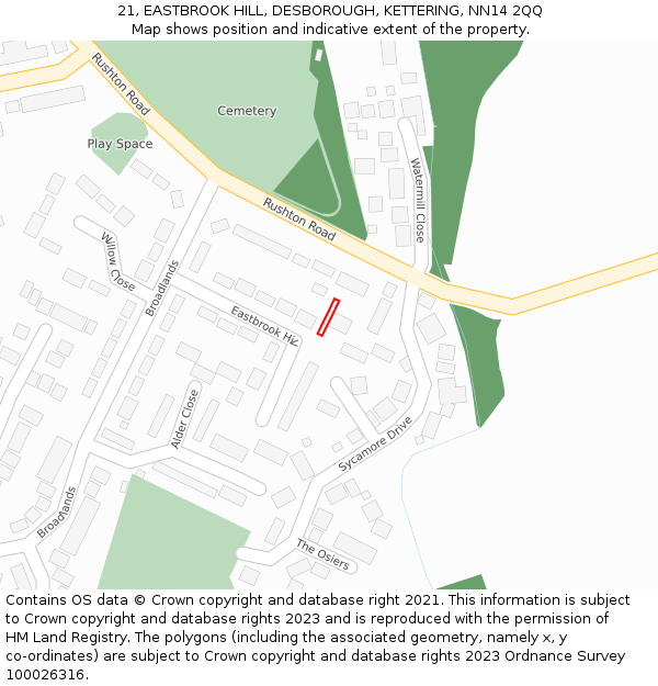 21, EASTBROOK HILL, DESBOROUGH, KETTERING, NN14 2QQ: Location map and indicative extent of plot