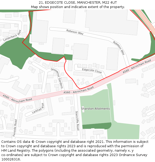 21, EDGECOTE CLOSE, MANCHESTER, M22 4UT: Location map and indicative extent of plot