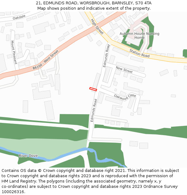 21, EDMUNDS ROAD, WORSBROUGH, BARNSLEY, S70 4TA: Location map and indicative extent of plot