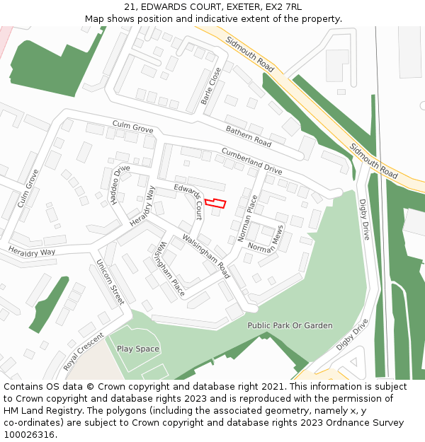 21, EDWARDS COURT, EXETER, EX2 7RL: Location map and indicative extent of plot