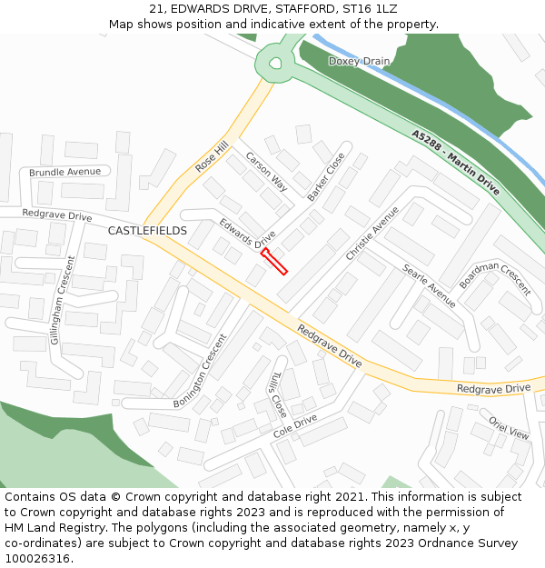 21, EDWARDS DRIVE, STAFFORD, ST16 1LZ: Location map and indicative extent of plot