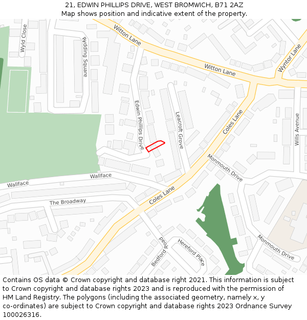 21, EDWIN PHILLIPS DRIVE, WEST BROMWICH, B71 2AZ: Location map and indicative extent of plot