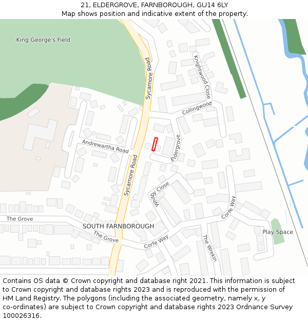 21, ELDERGROVE, FARNBOROUGH, GU14 6LY: Location map and indicative extent of plot