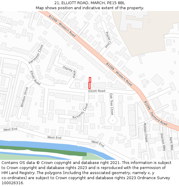 21, ELLIOTT ROAD, MARCH, PE15 8BL: Location map and indicative extent of plot