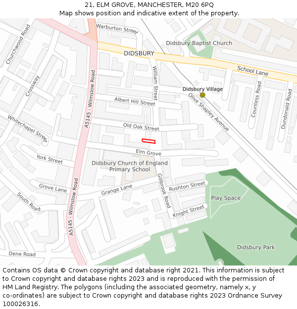 21, ELM GROVE, MANCHESTER, M20 6PQ: Location map and indicative extent of plot